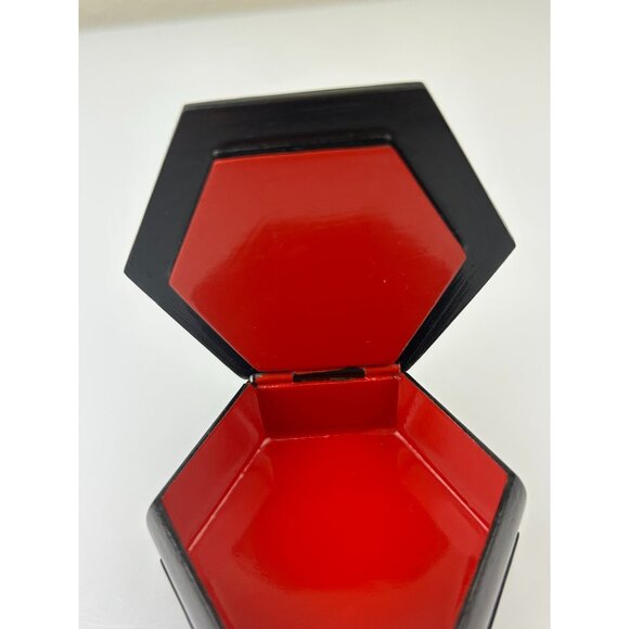 Artist Signed Russian Black Lacquer Trinket Box Hexagon Boy Donkey Pony READ - Picture 11 of 15